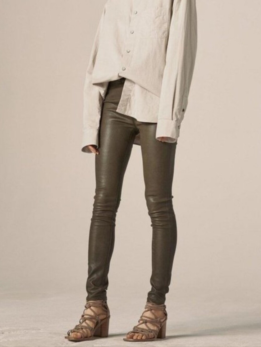 NWT RAG & BONE Faux Leather Pull On Highrise Pants Cotton Stretch Army Green S 4
